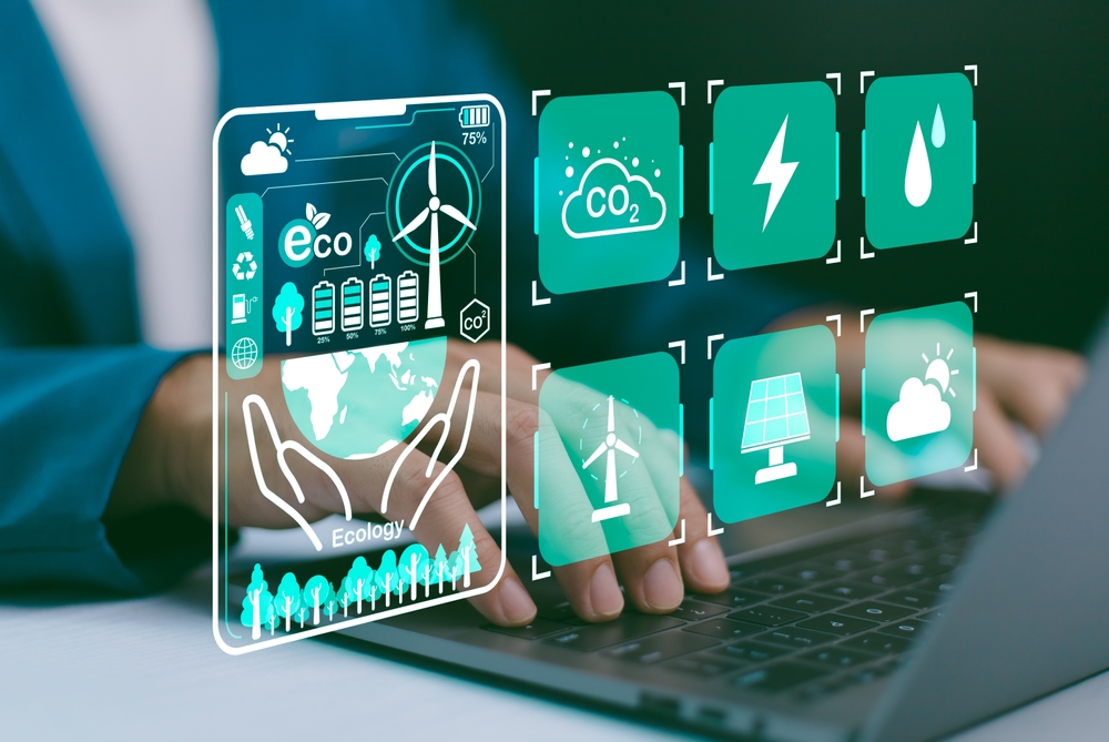 hands,on,laptop,,with,a,futuristic,gui,displaying,environmental,icons